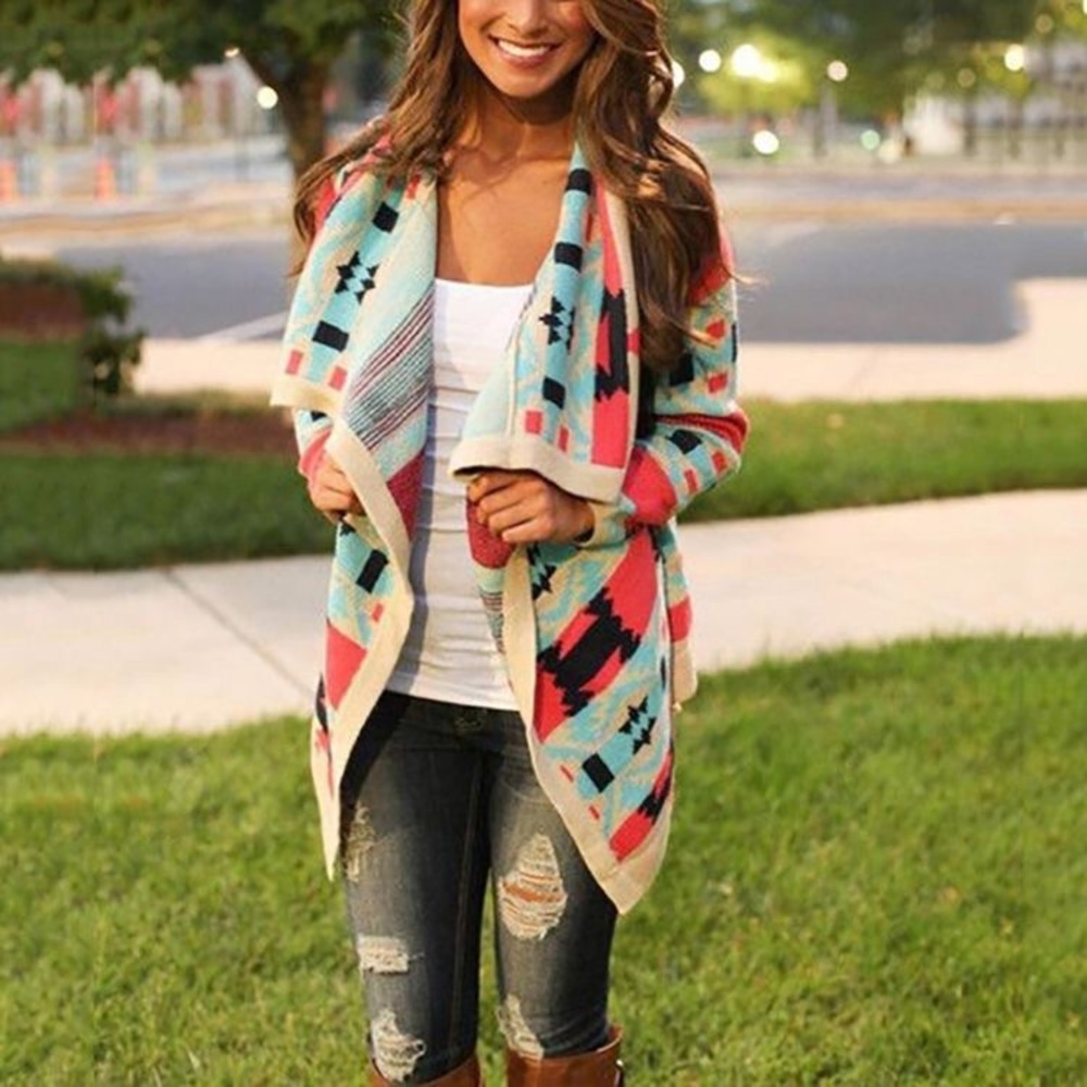 Coral/aqua/cream/navy waterfall cardigan - Picture 3 of 3